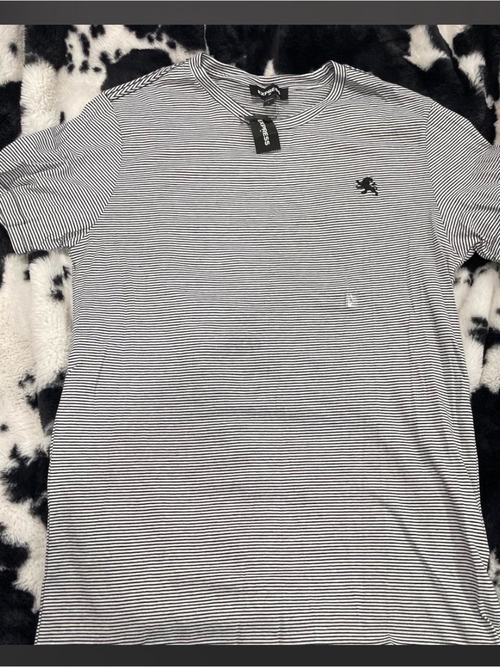 Express Black & White Thin-Striped Crewneck Tee